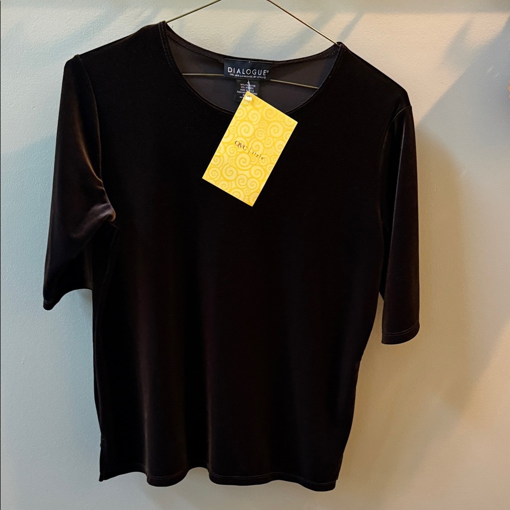 Dialogue Velvet/velour Short Sleeve top dark brown size medium